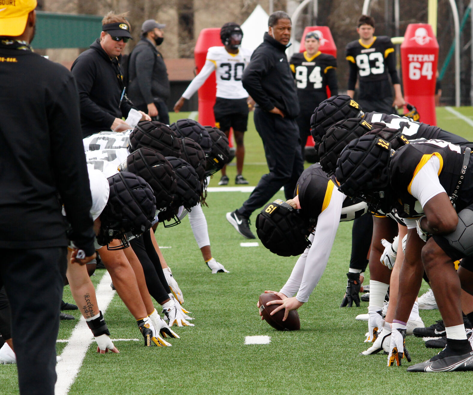 Eliah Drinkwitz and Steve Wilks watch practice (copy)